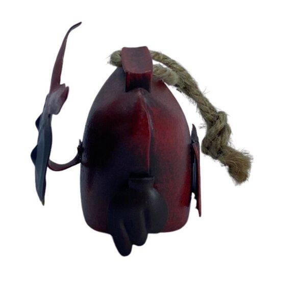 Handcrafted Metal Owl Bell With Rope Hanger Red Black 1.5” Tall Rustic Farm - Picture 2 of 7